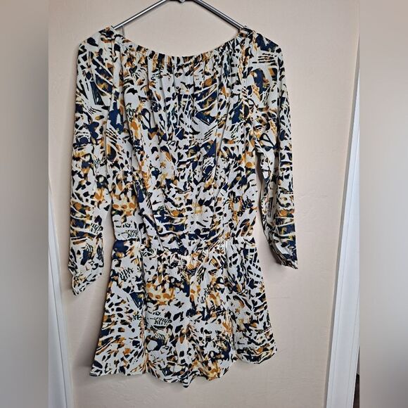 Three Eighty Two Thompson Romper womens Size Small off the shoulder abstract - Picture 3 of 4